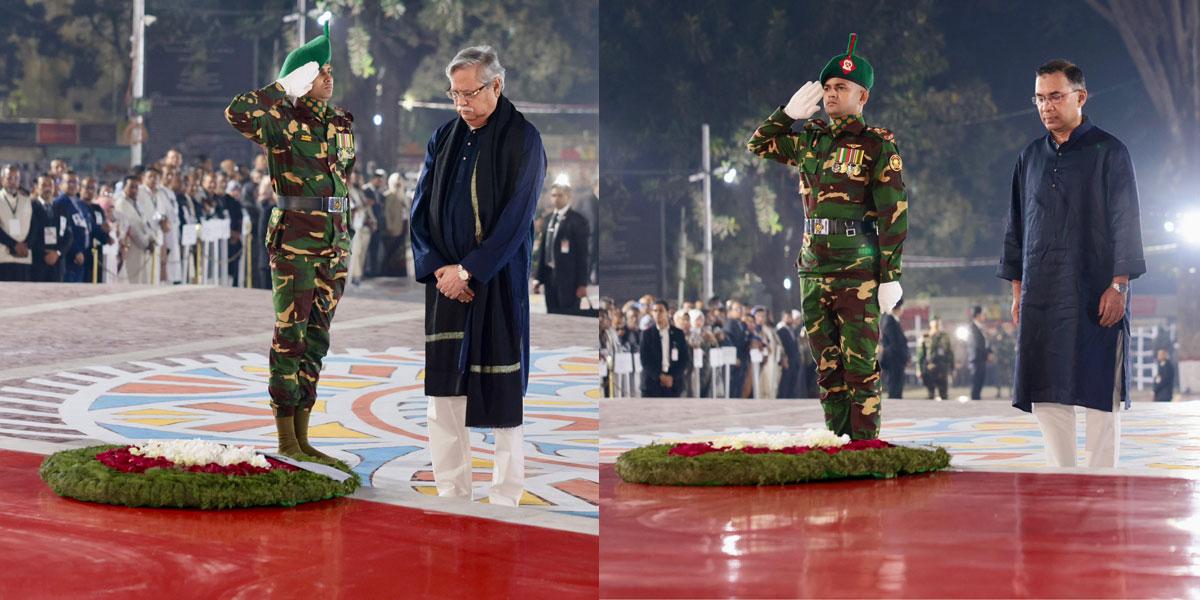 একুশের প্রথম প্রহরে শহীদ মিনারে শ্রদ্ধা নিবেদন